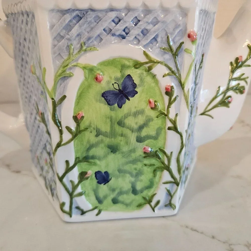 Winterthur By Enesco Gazebo Trellis Floral Butterfly Ceramic Teapot with Lid 8